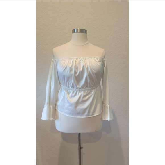 Ivory Off The Shoulder Satin Blouse - Picture 1 of 4